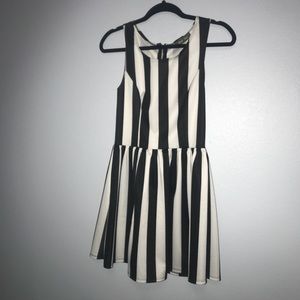 Black and white vertical striped dress